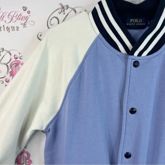Polo Ralph Lauren coat jacket buttons stripes Blue and White Varsity Jacket - Picture 13 of 16